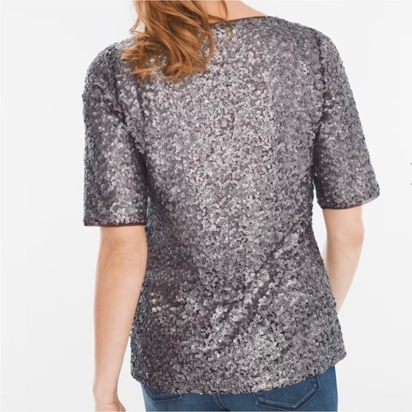 Chico’s Black Label Gray Sequin Short Sleeve Tee - Picture 2 of 16
